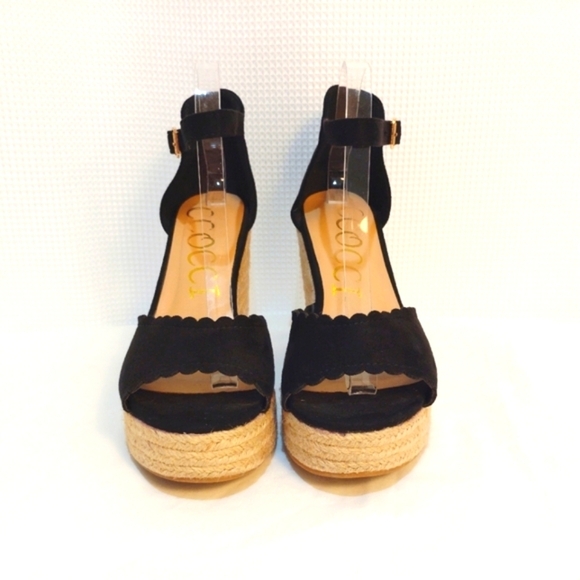 CCOCCI Shoes - CCOCCI Jessie Espadrilles Wedge Sandal Black Suede w/ Ankle Buckle Strap